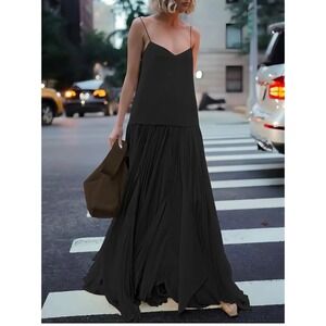 Commense Semi-Sheer Vacation Long‎ Dress Black size S